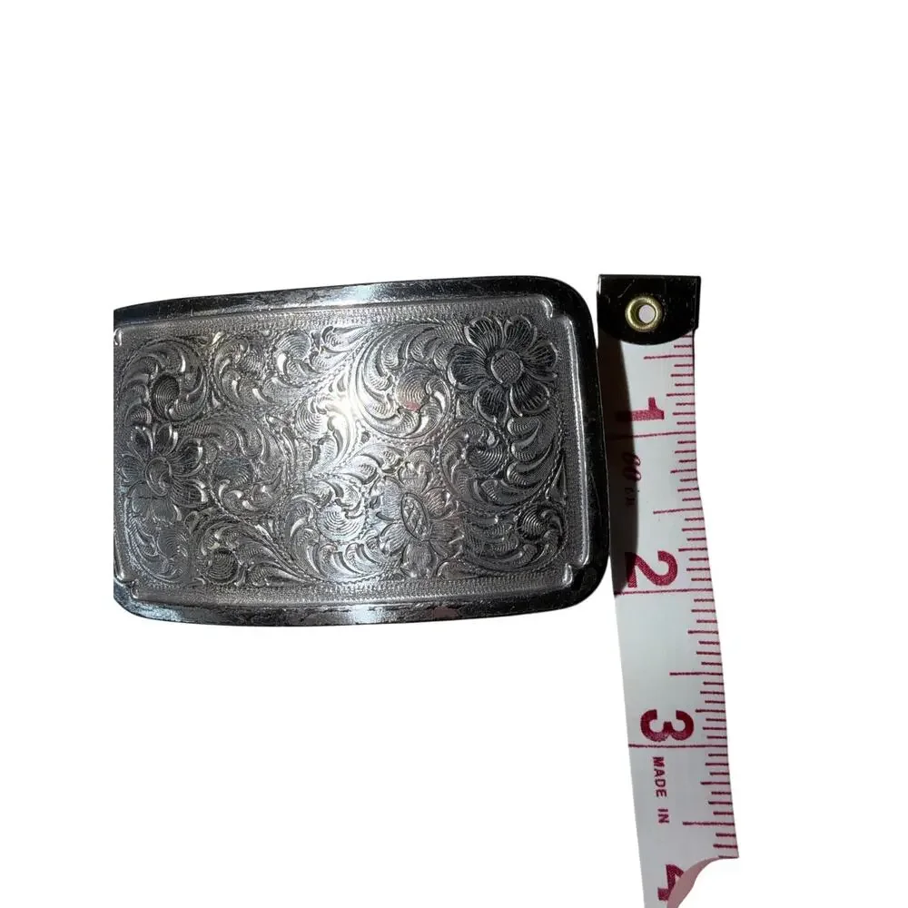 silver finish western floral scroll engraved belt buckle boho filigree indie